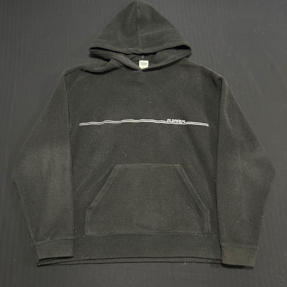 Vintage Old Navy Outlet Fleece Hoodie Mens Large Black Y2K Surf Pullover